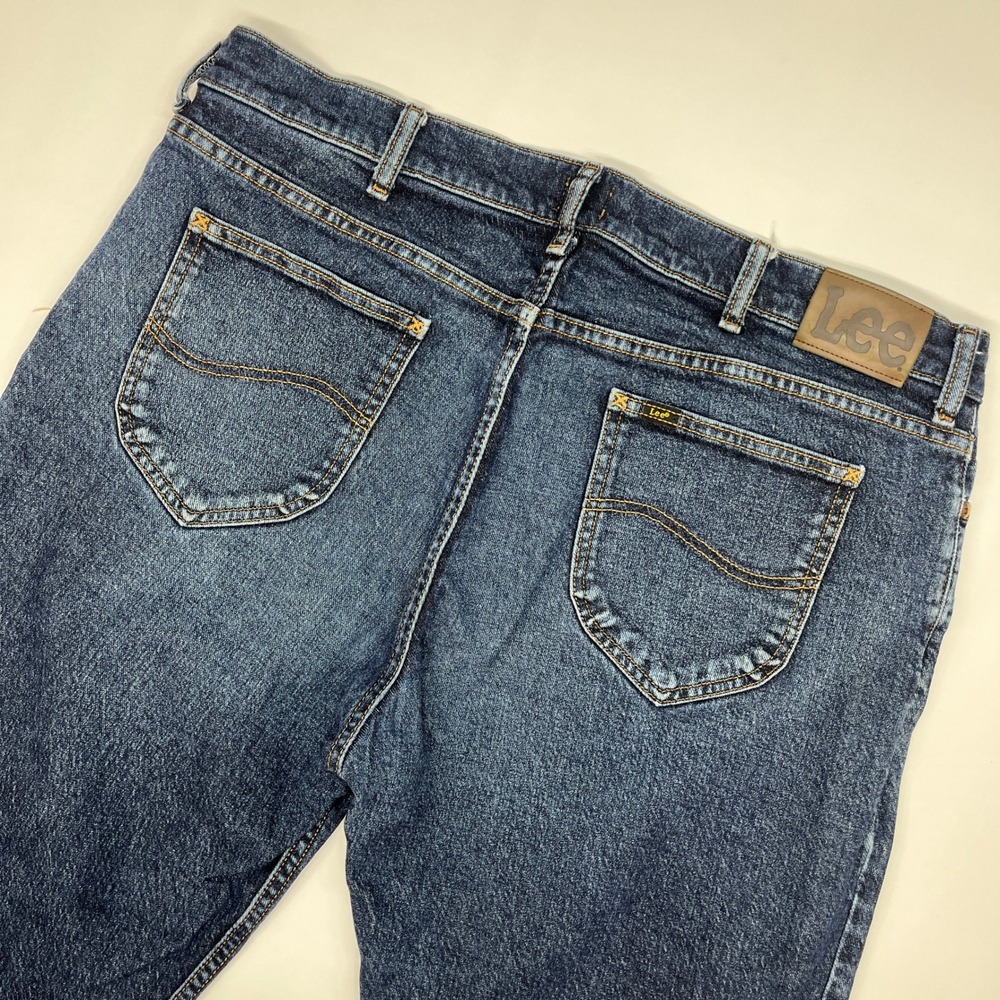 Lee Regular Fit Mens Jeans 40x28 Dark Wash Blue Straight Leg Denim Classic 90s